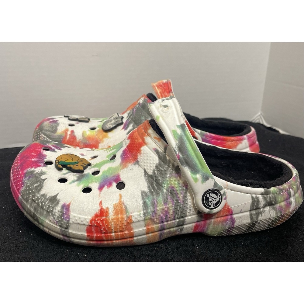 Classic Crocs Tie Dye Clogs Cat Charms Shoes Lined Warm Women's 8 Men's 6 Multi - Picture 10 of 16